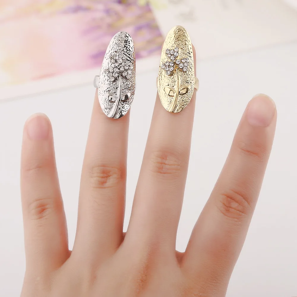 

2 Color Statement Bohemian Ring Crystal clover Flower Branch Nail Ring Wholesale Fashion Jewelry Wedding Accessories For Women