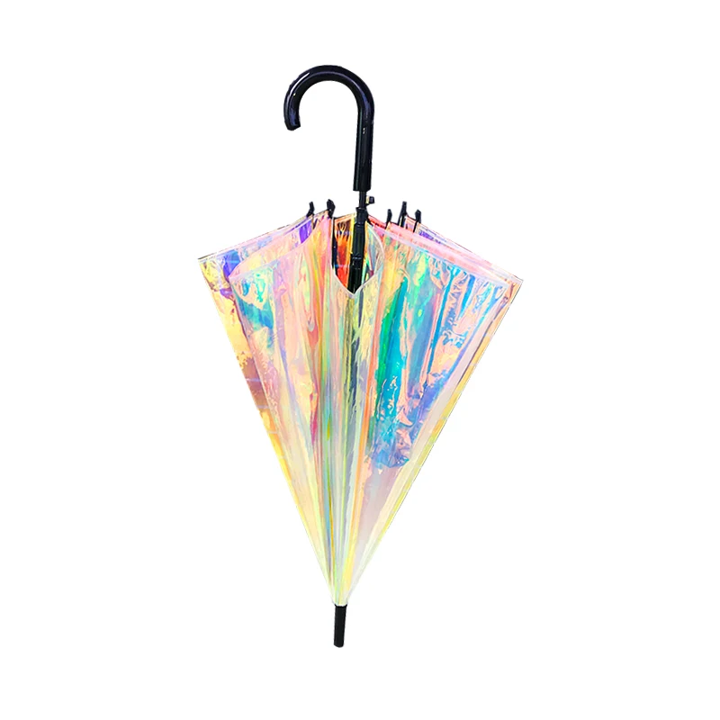 Ins, Прозрачный лазерный зонт, уникальный Радужный, длинная ручка, прямой, Ретро стиль, креативный, сетчатый, красный, для путешествий, зонтик, для дождя, для женщин, новинка, U5U