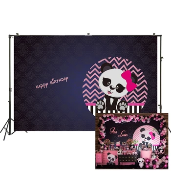 

HUAYI Cute Panda Backdrop for Baby Girl Baby Shower Birthday Party Cake Table Decor Banner Damask Photocall Background W-2095