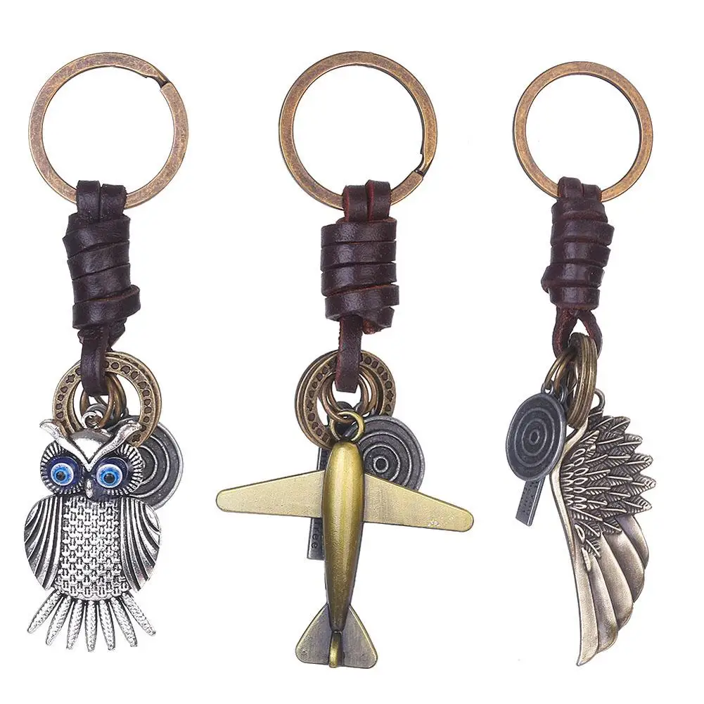 

2018 New Personalized Vintage Leather Rope Wings, Airplane, Owl Keychain Bag Backpack Car Pendant Pendant Valentine's Day Gifts