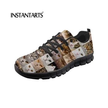 

INSTANTARTS Casual Lace Up Flats Shoes for Youth Girl Boy 3D Cute Dogs/Cats Printed Women Breathable Mesh Sneakers Walking Shoes