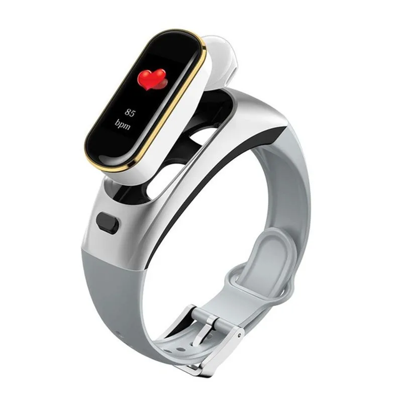 Умные часы GIMTO, мужские, Bluetooth, беспроводные наушники, женские часы, кровяное давление, пульсометр, умный браслет, наушники для Apple - Цвет: Серебристый