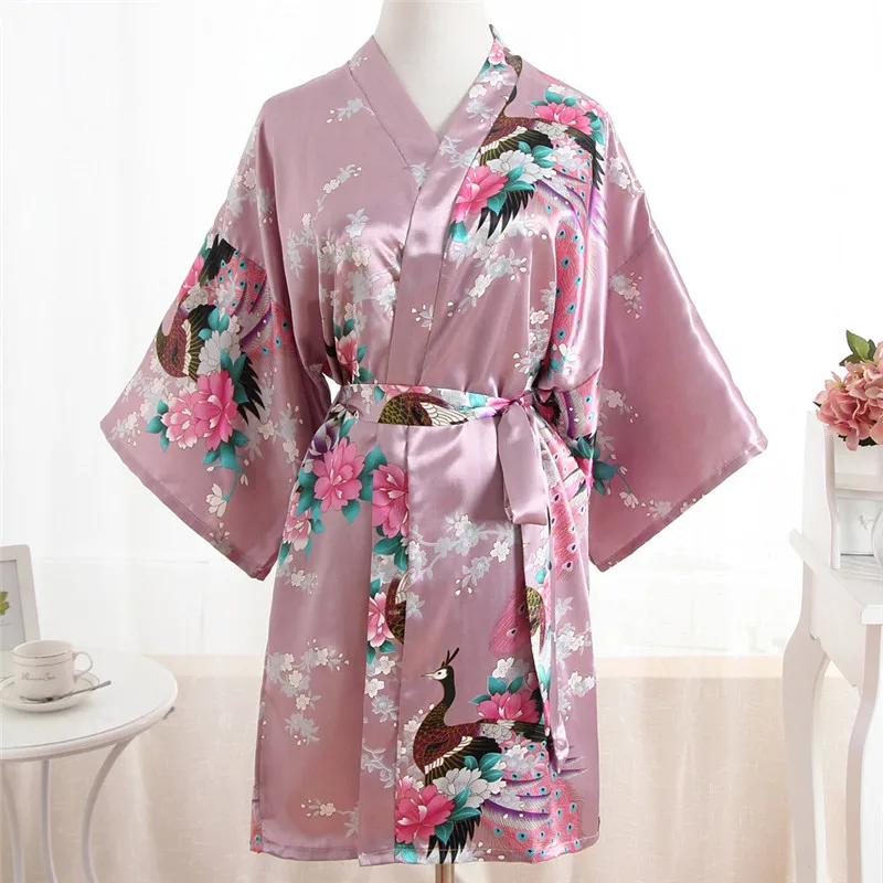 Сексуальное женское свадебное платье для невесты, подружки невесты, серое кимоно, банный халат большого размера, пижама размера XXXL, домашний халат, ночная рубашка с принтом - Цвет: Dark Pink