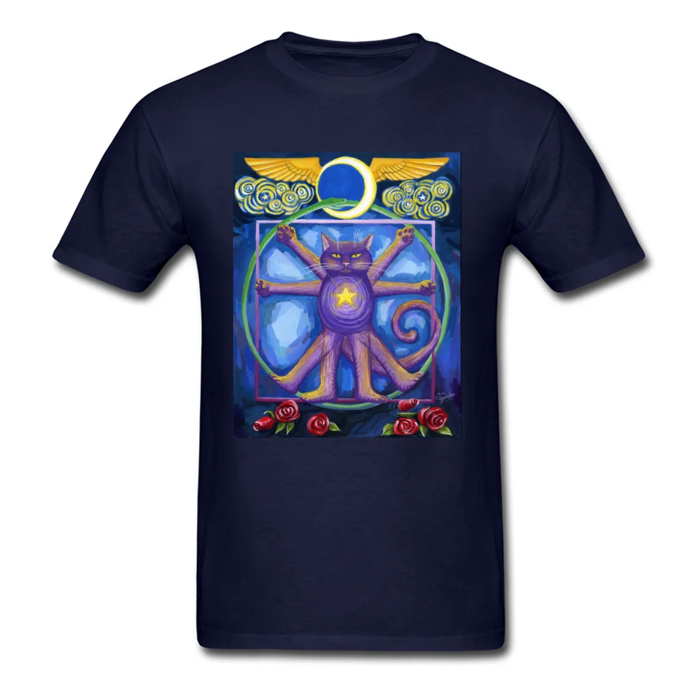 Funny Cool Geek T-shirts O Neck Pure Cotton Youth Tops T Shirt Short Sleeve ostern Day Geek Tops & Tees Wholesale Da Vinci Cat squaring the circle navy