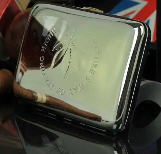 

1pcs hot selling Pocket metal cigarette case Holding 16 Regular Size Cigarettes ultra thin silver Tobacco Case Box With 2 Clips