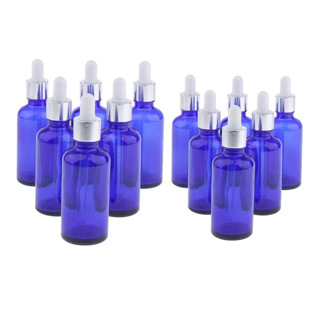 MagiDeal 12Pcs 30+50ml Reusable Glass Eye Dropper Pipette Bottle Essential Oil Vials Refillable Blue