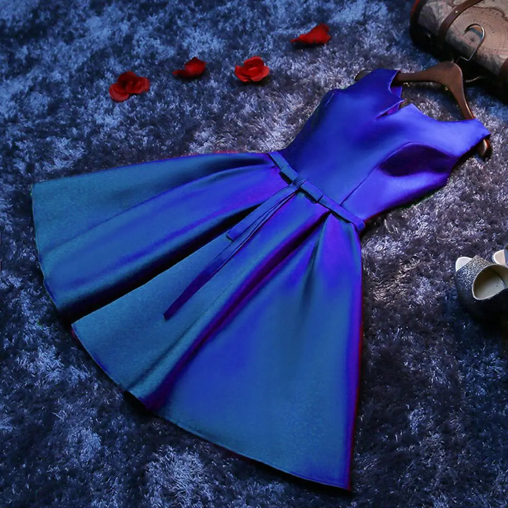 ANGELSBRIDEP без бретелек V средства ухода за кожей Шеи Длинные платья подружек невесты Атлас Дешевые Короткие Свадебная вечеринка платье подружки невесты вечерние платья - Цвет: royal blue