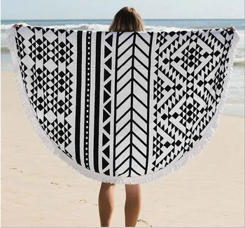 

Large Round with Tassel Circle Bohemia Beach Towel Wash Cloth Reactive Print Bath Towel Sports Towel Polyeste ST-1710