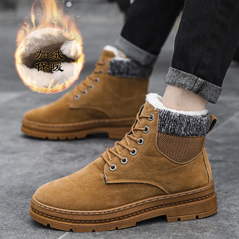 

YRRFUOT Men's Snow Boots Brand Outdoor Keep Warm Man Casual Shoes Fashion Ankel Non-slip Lace-up Martin Boots Thick bottom Flats