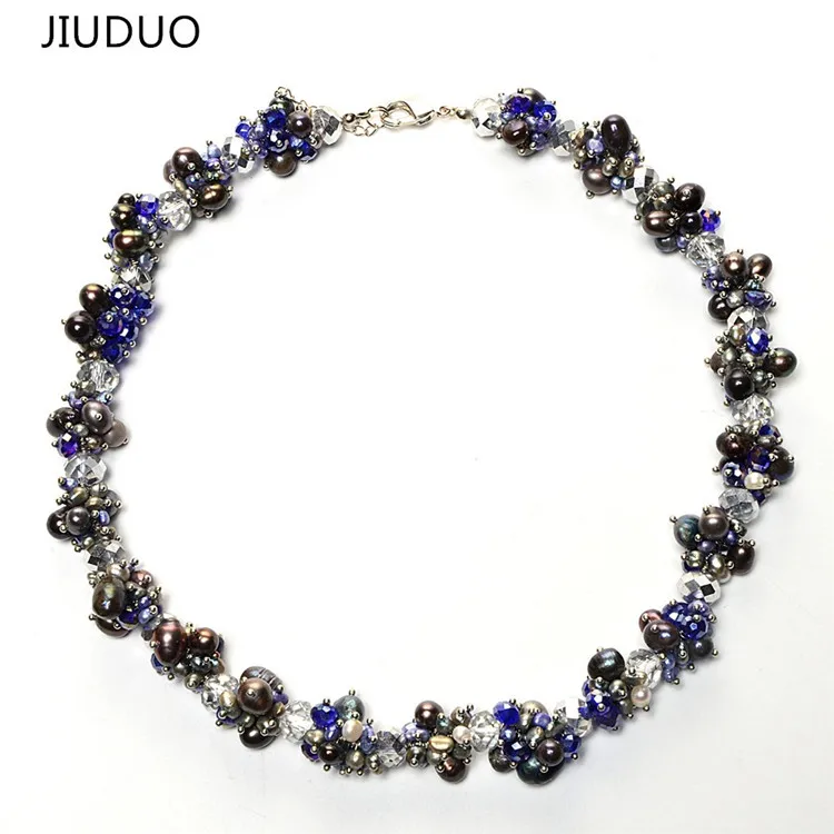 

JIUDUO Brightly Purple Pearl Necklaces Mutilayer Beads with Flower Shape Design Handmade Necklaces for Women Elegant Style