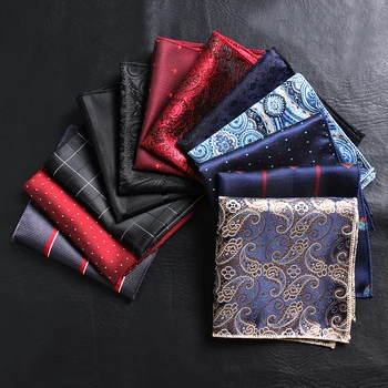

Luxury Men's Handkerchief Satin Embroidery Dot Floral Printed Hankies Men Business Wedding Pocket Square Chest Towel 23*23CM
