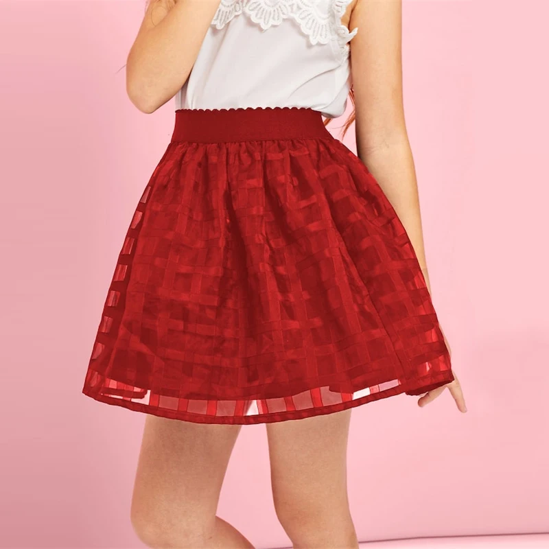 SHEIN Kiddie/черная сетчатая трапециевидная Милая юбка для девочек г. Весенняя корейская мода, красная элегантная мини-юбка бальное платье для девочек, детские юбки