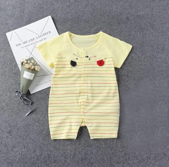 

2colors Cute Baby Girl Romper Baby Boy Jumpsuit Newborn Baby Girl Outfit Soft Cotton Nifty Smile Stripe Clothes 0-24Months