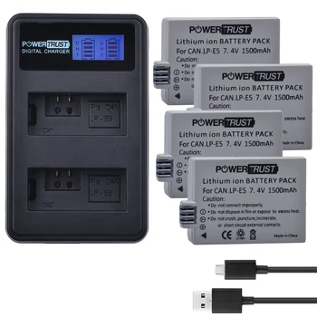 

4Pcs 1500mAh LPE5 LP-E5 LP E5 Digital Battery + LCD USB Dual Charger for Canon 450D 500D 1000D Kiss X2 X3 F Rebel XSi Xli XS