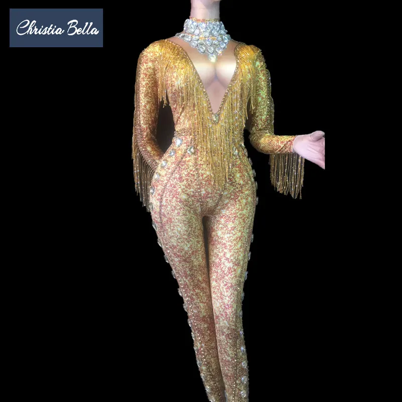 Женский комбинезон с кисточками и стразами Christia Bella стрейч-комбинезоны