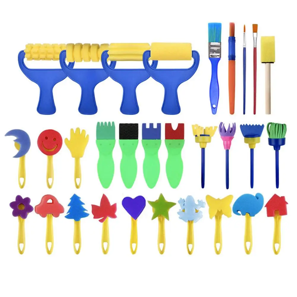 

30Pcs/Set Children Sponge Brush Stamper Painting Graffiti DIY Art Learning Tool Drawing Toys Educational Toy Stationery Supplies