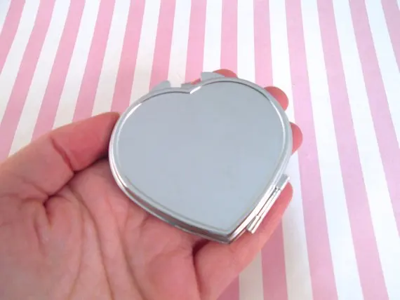 

Blank Heart Metal Compact Mirror Makeup Cases Silver DIY Mirror 500pcs/lot free shipping by express