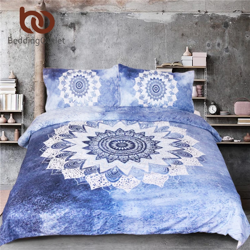 Beddingoutlet 3 Pcs Vintage Cobalt Blue Mandala Bedding Set Duvet