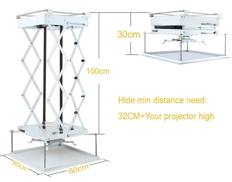 60*60 см Большой размер плиты 1 метр Моторизованный Лифт Электрический Потолочный кронштейн для крепления проектора поднять лестницу тяжелый грузовик 220 В потолок