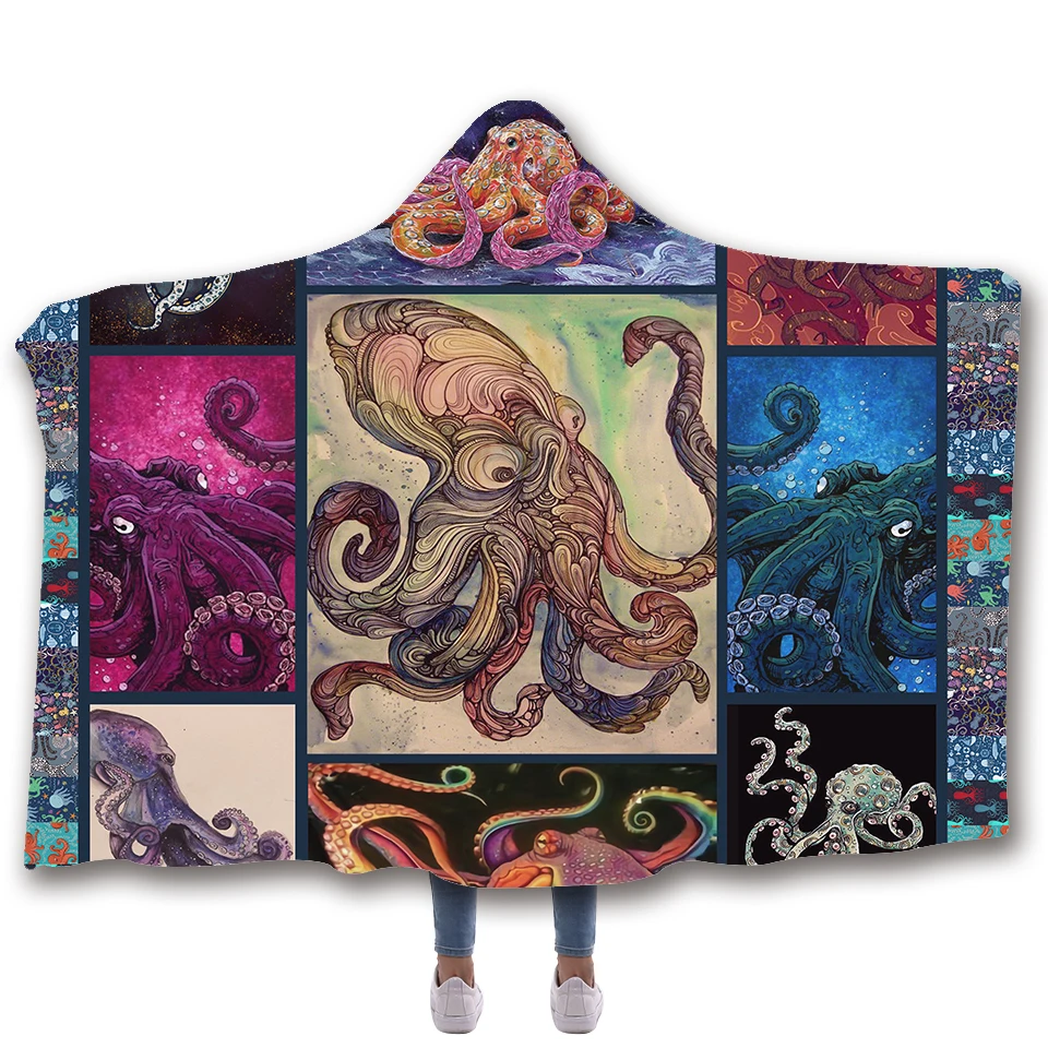 SOFTBATFY подморье Осьминог Акула черепаха с капюшоном одеяло флисовый ...