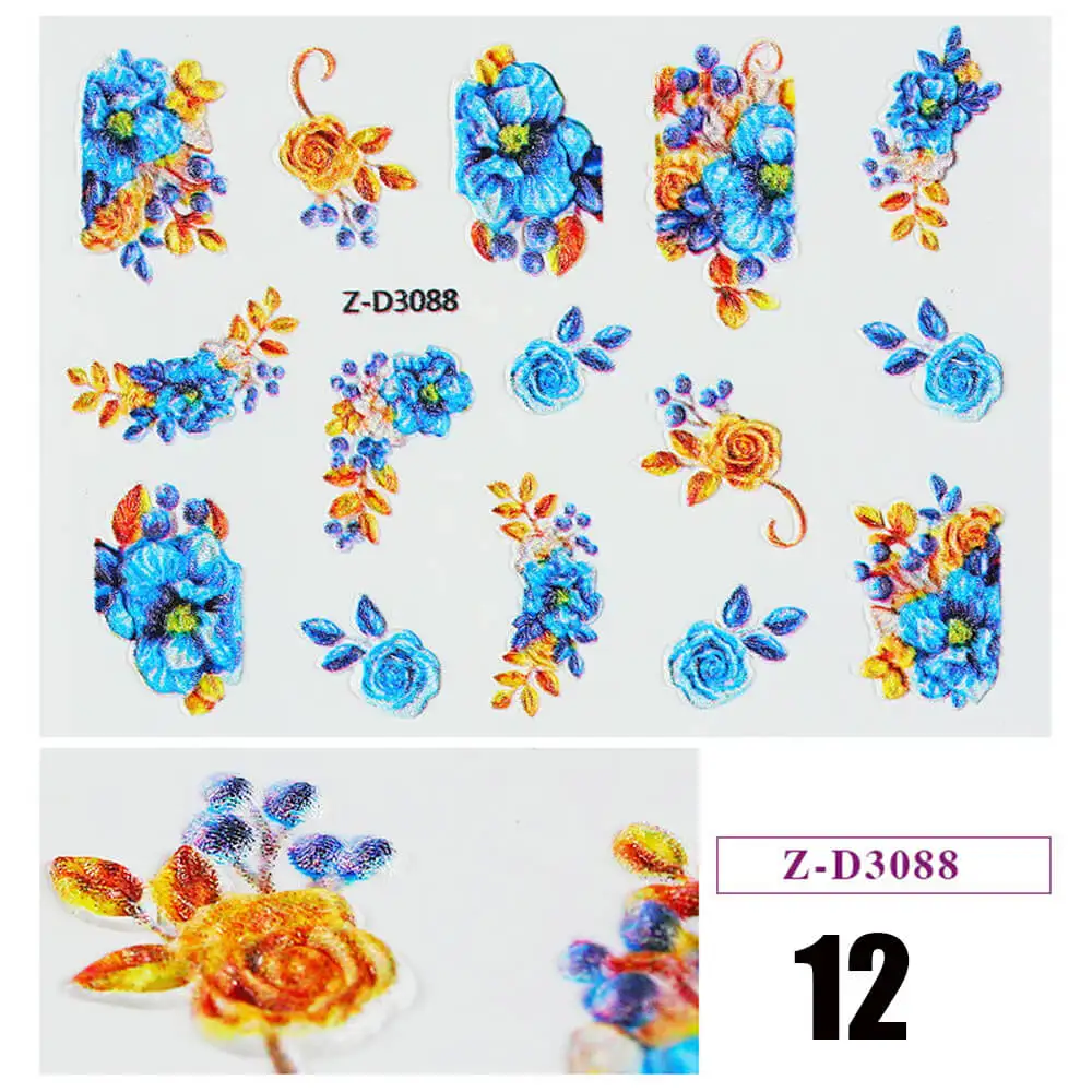 1pc 5D Acrylic Engraved Flower Nail Sticker Embossed Flower Water Decals Empaistic Nail Water Slide Decals 22 Styles DIY Nail Ar - Цвет: 12