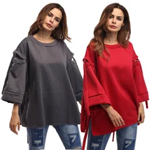 New Arrival Autumn 2017 Female Casual Top Full Flare Sleeve Hole Red Blouse Female Formal Wear Boho Coat Fashion Cheap Clothes