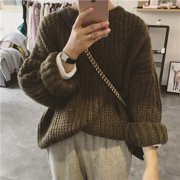 

new arrival winter and2019 pullover female sweater fashion chic casual loose solid long sleeve woman knit sweater
