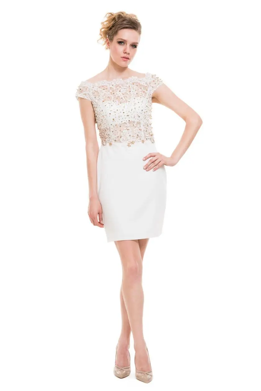 New 2015 Sheath Short White Gold Homecoming Dresses Beaded Grade School Graduation Dress Mini