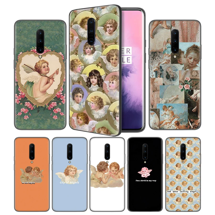 Renaissance angels Soft Black Silicone Case Cover for font b OnePlus b font 6 6T font