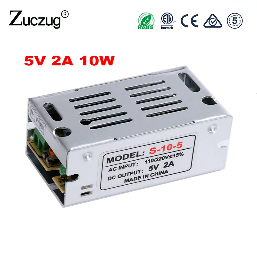 

LED Driver Lighting Transformers 5V 2A 10W LED Power Supply Adapter 5 V 2A Aluminum AC 110V 220V to 5v For led strip light Lamp