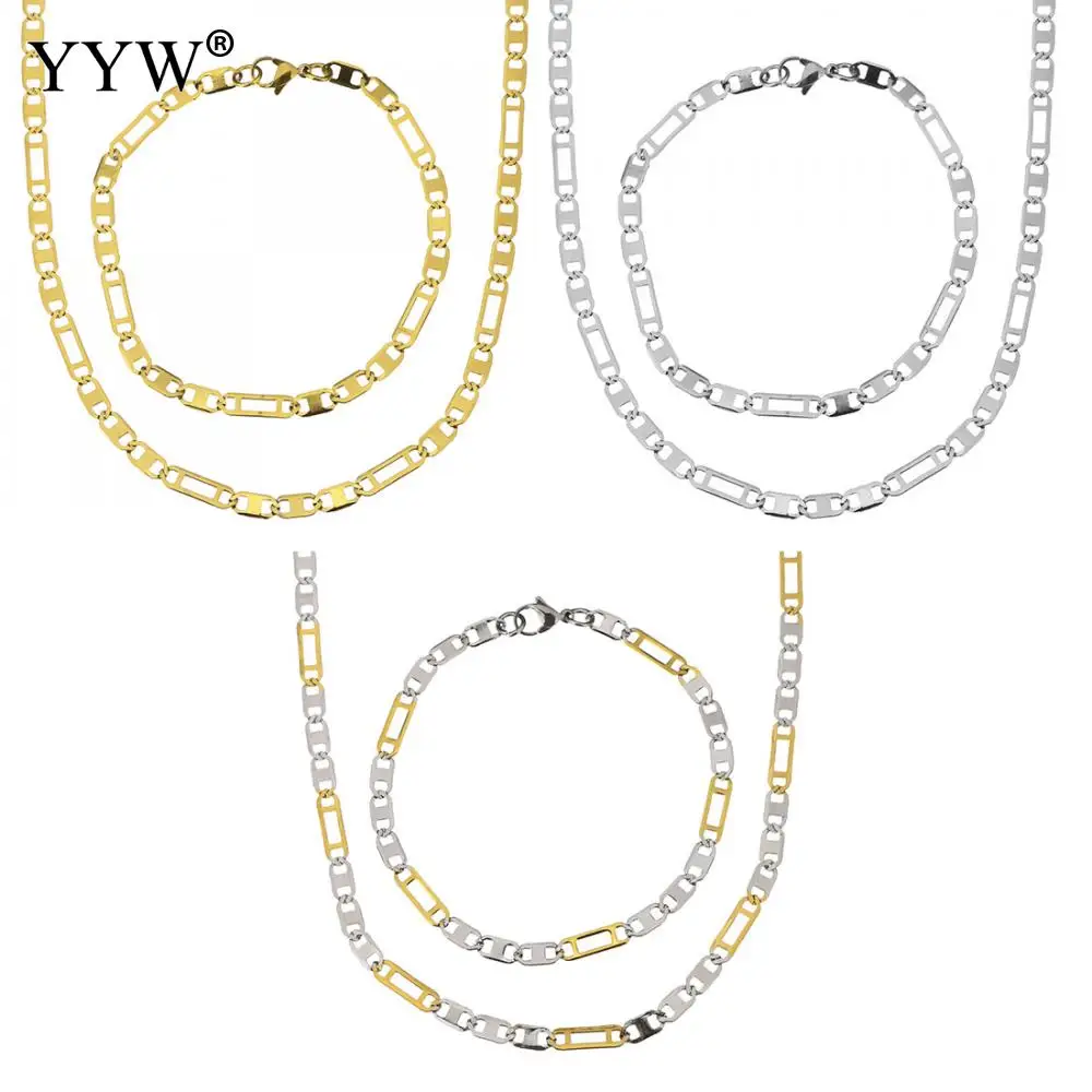 

Fashion Refine 316L Stainless Steel Necklace Chain & Bracelet For Men Women Stainless Steel Sets Fashion Men's Jewelry Gift