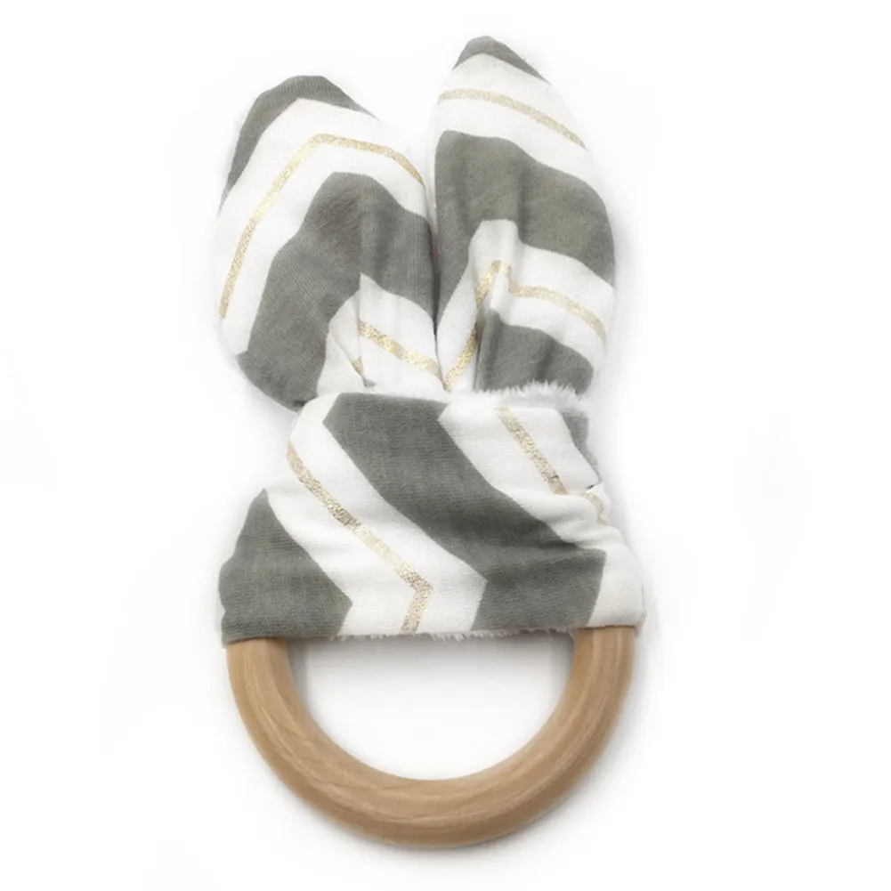 

Cute Cartoon Rabbit Ear Shape Teether Wood Teething Ring for Baby Infant