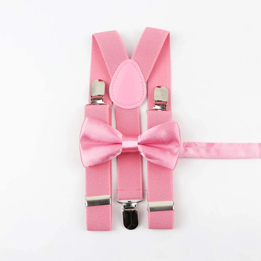 Однотонный Детский комплект с ремнем и галстуком-бабочкой для маленьких мальчиков и девочек, подтяжки, застежка на Y-Back, подтяжки, галстук-бабочка, эластичная, регулируемая, для детей - Цвет: 11