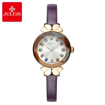 Colorful Crystal Top Julius Lady Women's Watch MIYOTA Cute Knot Fashion Hours Real Leather Bracelet Children Girl's Gift Box colorful crystal top julius lady women s watch miyota cute knot fashion hours real leather bracelet children girl s gift box
