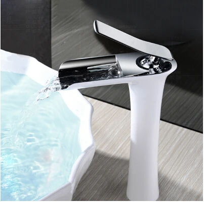 Free shipping Chrome & white Tall Waterfall Faucet Bathroom Faucet Bathroom Basin Mixer Tap with Hot and Cold Water Tap Free shipping Chrome & white Tall Waterfall Faucet Bathroom Faucet Bathroom Basin Mixer Tap with Hot and Cold Water Tap