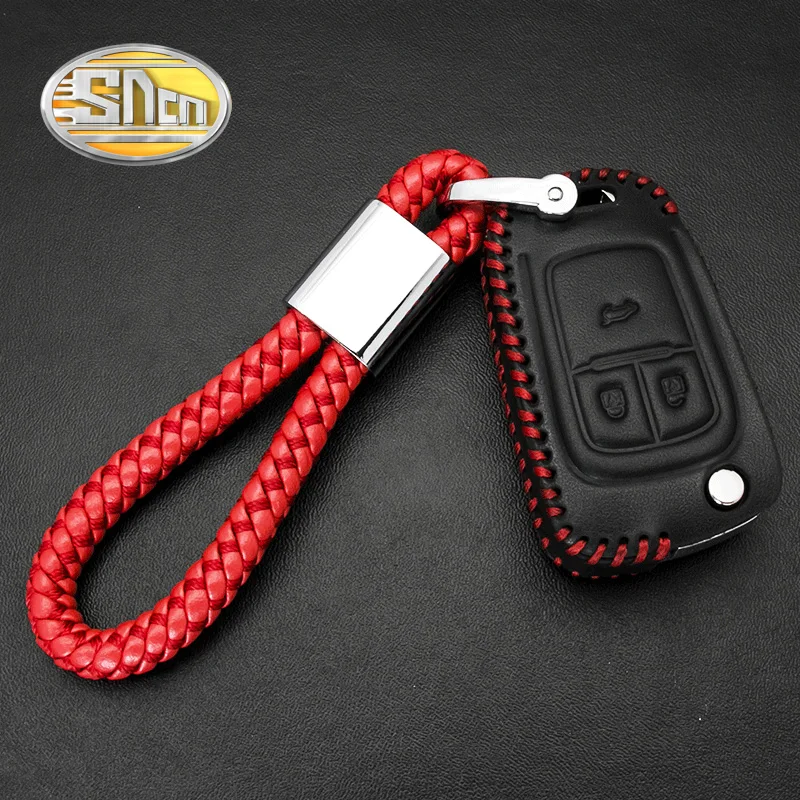 

SNCN Microfiber Rope Alloy Key Chain Top Genuine Leather Car key Cover Case For Chevrolet Cruze Trax Malibu Captiva Aveo Sail