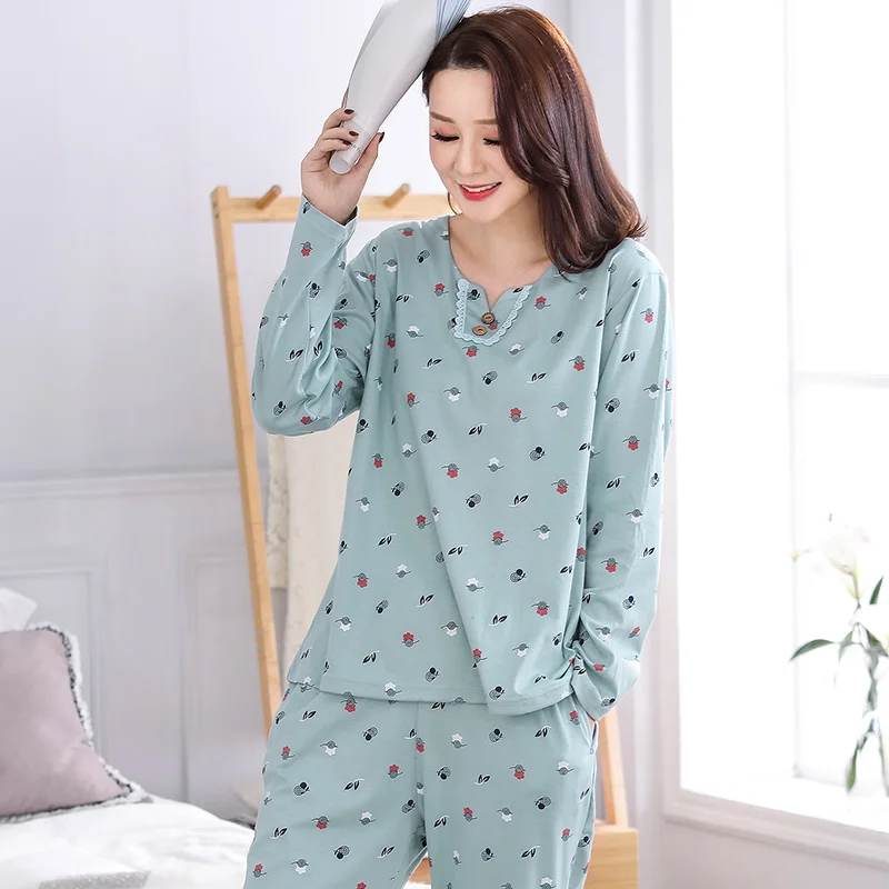 Buy New Female Long Sleeve Pajamas Flower Pants Warm