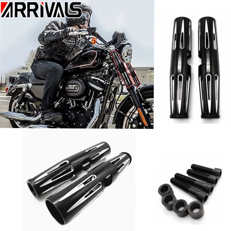 Motorcycle Black 39mm Narrow Glide Long Fork Shrouds Boot Cover For