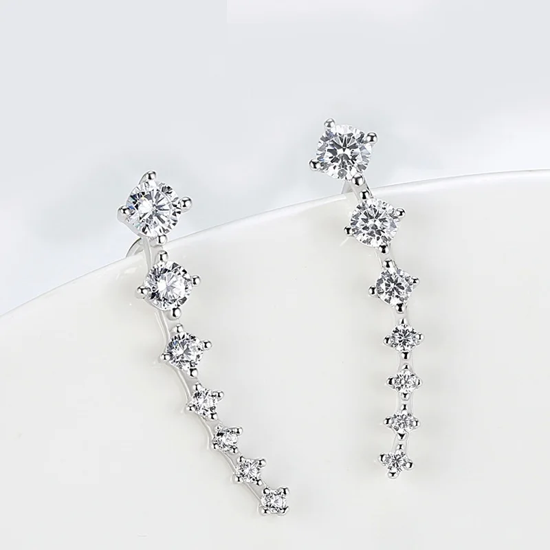 

Genuine 925 sterling silver long earring stud long stick with full zircon stone leafage earring studs for women fine jewelry