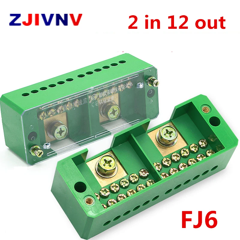 Однофазный 2-12-из проволоки Клеммная коробка бытовой распределительная коробка FJ6 клеммной колодки 220V