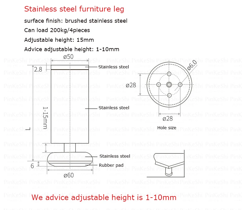 Матовая мебельная ножка из нержавеющей стали может загружать 200 кг 4-30 см регулируемая ножка дивана подходит для стола и кровати