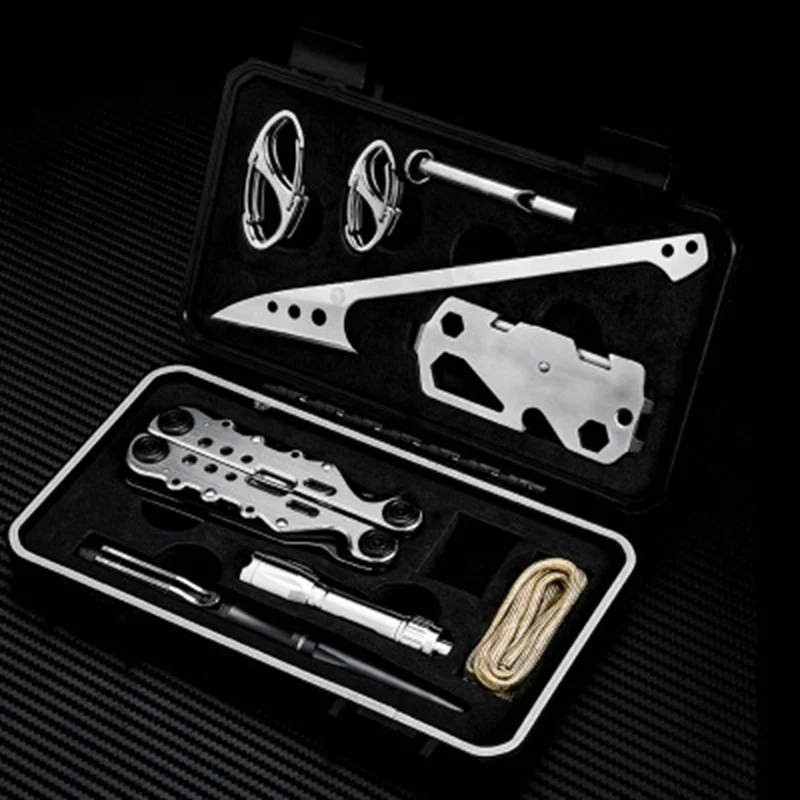 10PCS Outdoor Hiking Camping Multi-purpose Combination Kit EDC Toolbox Set Pliers Carabiner Whistle Tactical Pen Knife First-aid