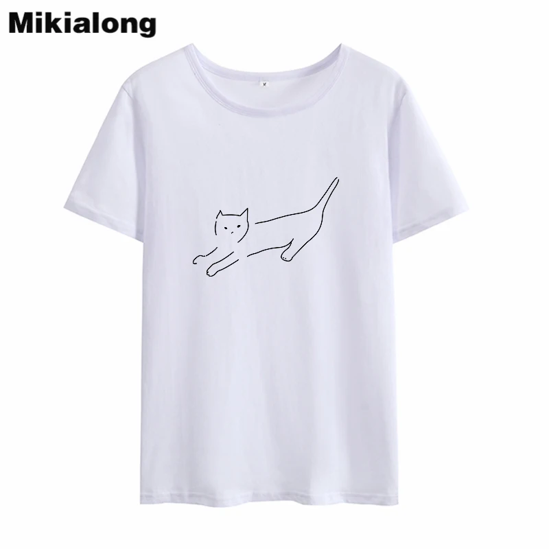 Женская футболка с принтом кошки Mikialong летняя в стиле Харадзюку Kawaii Boho | одежда
