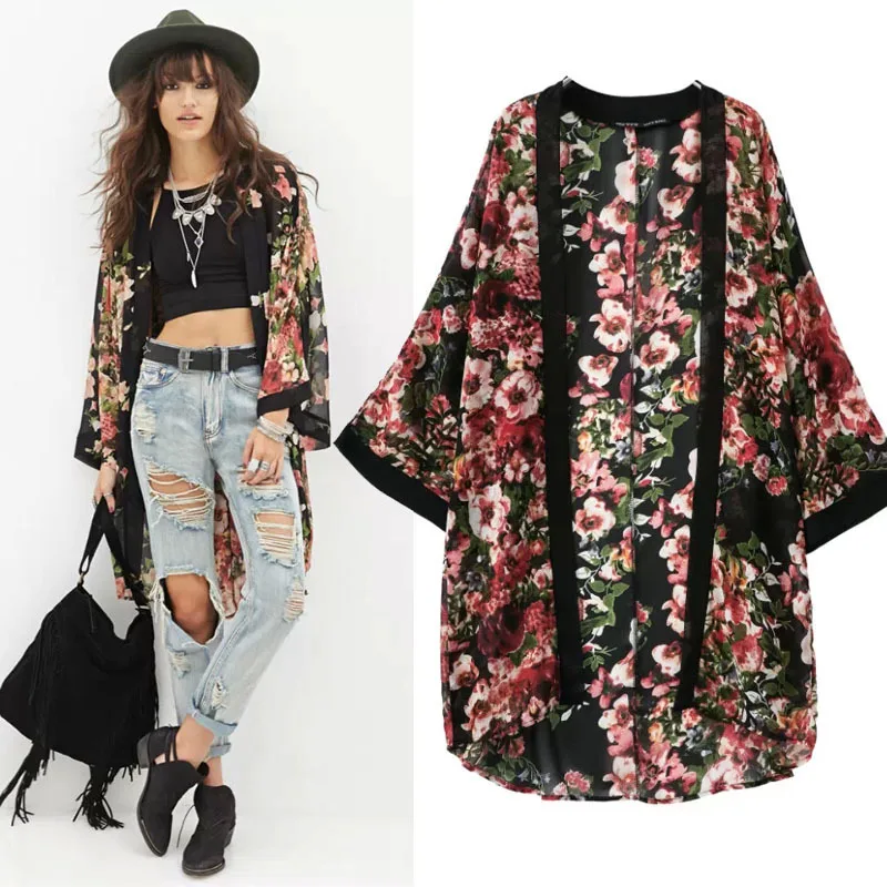 sale flowers black kimono cardigan fashion sleeve blouse hip hop camisa sale flowers black kimono cardigan fashion sleeve blouse hip hop camisa