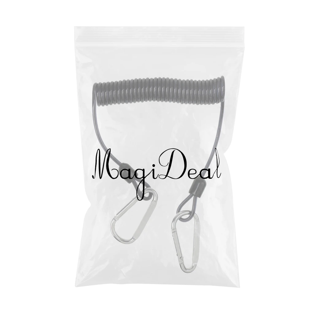MagiDeal Strong Elastic Coil Lanyard with Double Ended Carabiners Keychain Clips for Security Reels Torch Camera Tools 