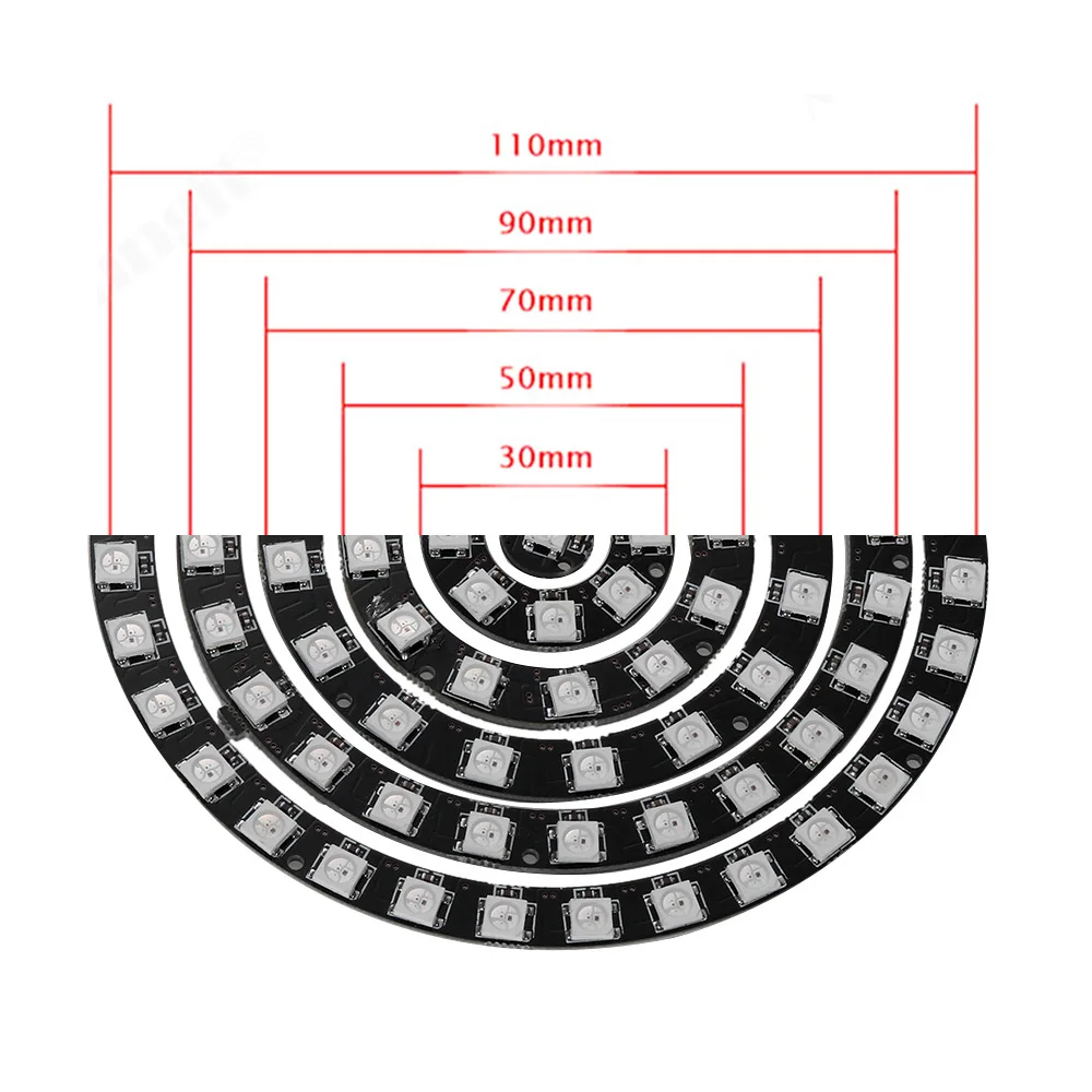 5050 WS2812B RGB LED Ring Built-in Integrated Drivers Addressable Black Panel~