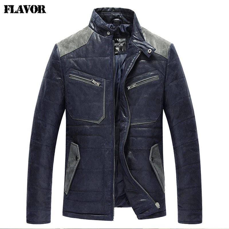 

2016 Men's real leather jacket pigskin padding cotton warm Genuine Leather jacket men slim leather coat