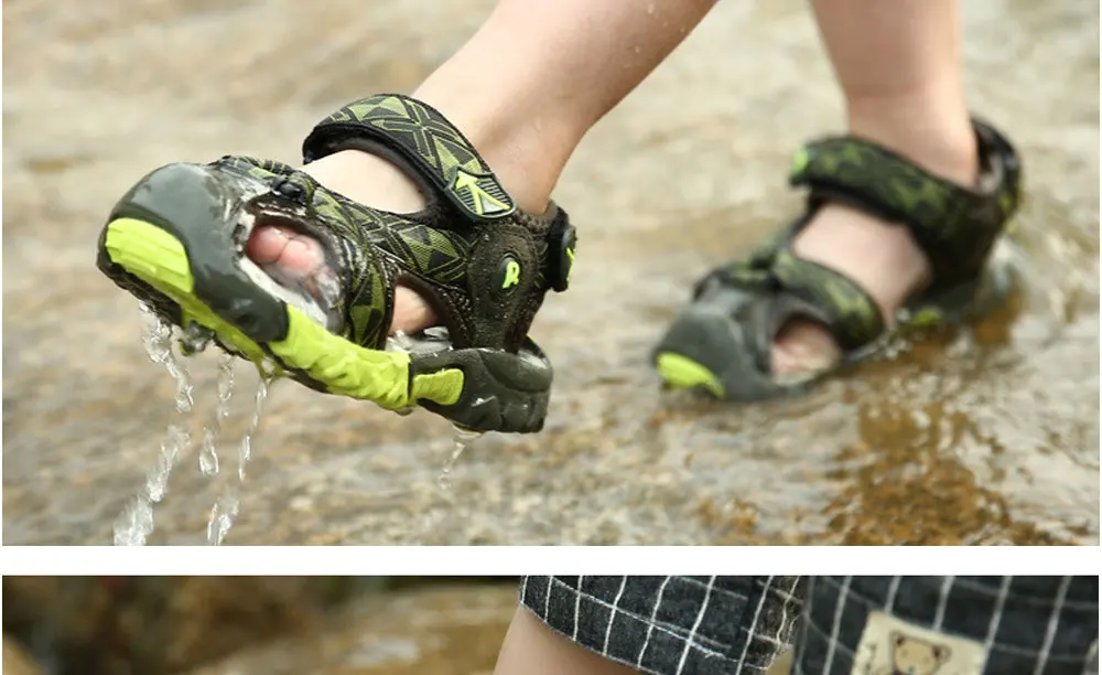 Новые стильные летние детские сандалии для мальчиков модные сандалии с вырезами для мальчиков Детские парусиновые непромокаемые сандалии дышащая обувь на плоской подошве
