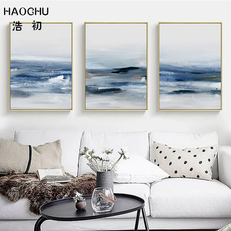 Синяя абстрактная морская черная линия HAOCHU художественный плакат домашний