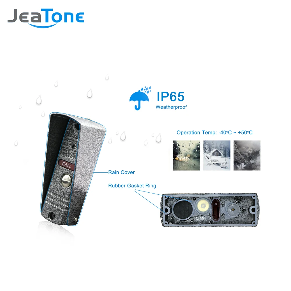 JeaTone 7" Built-in Memory 1 Outdoor Camera 1 Monitor Video Intercom DoorPhone Doorbell Intercom waterproof Multi-languages menu